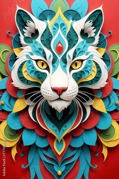 Fototapeta One Big Cat, Highly Detailed, Dynamic Angle, And Bright Colors That Create A Beautiful And Aesthetic Appearance.