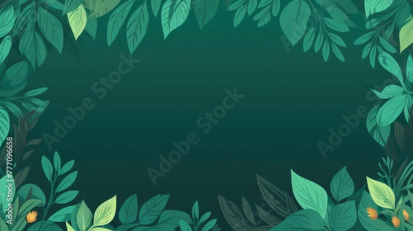 Fototapeta Summer or spring background with colorful green tropical ( banana, palm ) leaves, bees and flowers. Vector flat style template for banner, flyer, wallpaper, brochure and greeting card. 