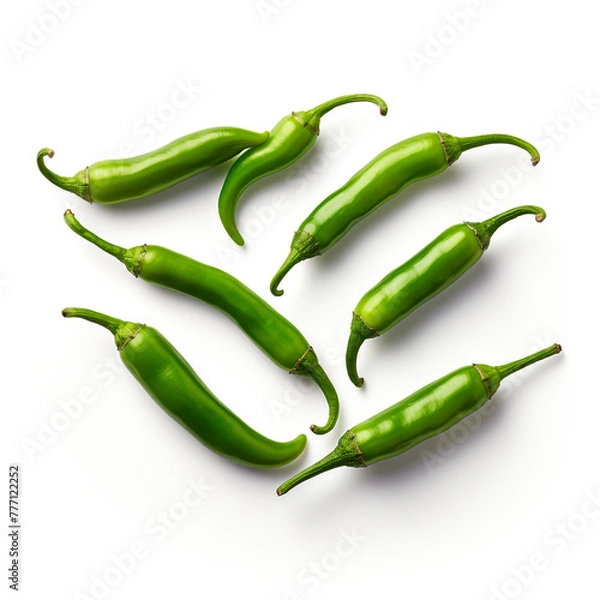Fototapeta green chillies on white background сreated with Generative Ai