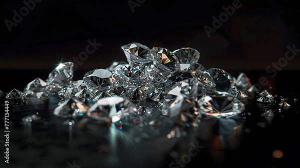Obraz 黒い背景へカットされたダイヤモンドが沢山ある