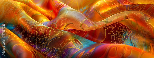 Fototapeta Dynamic abstract design with vibrant paint strokes and futuristic motion on a blue background