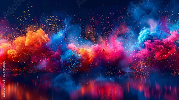 Fototapeta Dynamic Abstract Explosion of Colored Powder, Creative Art Design with a Futuristic Touch