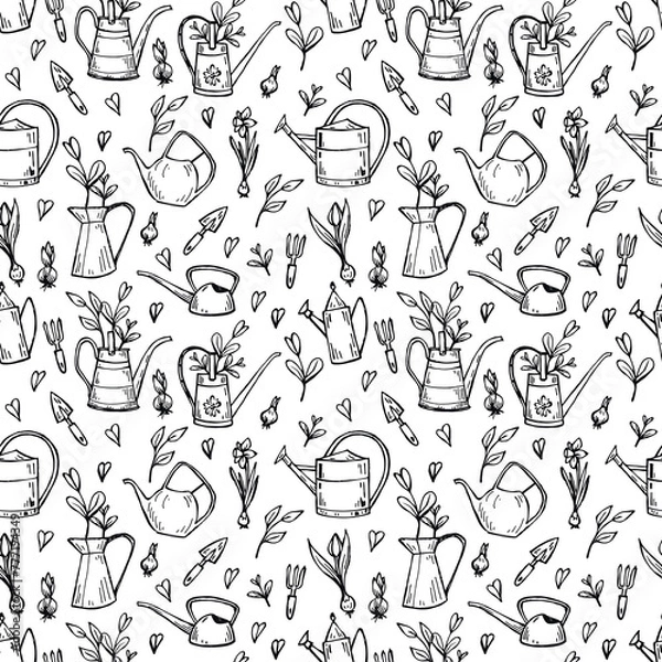 Fototapeta Seamless pattern with garden tools.