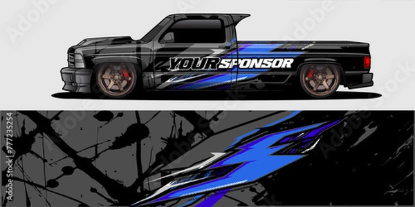 Fototapeta Car wrap decal designs. Abstract racing and sport background for racing livery or daily use car vinyl sticker. Vector eps 10.