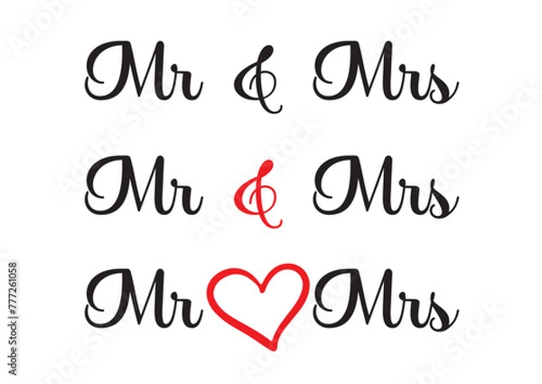 Fototapeta Mr and Mrs. design for weddings and anniversary card , and Wall Frame Design for your bed room