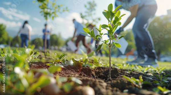 Fototapeta Corporate Social Responsibility, Business leaders participating in tree planting event.