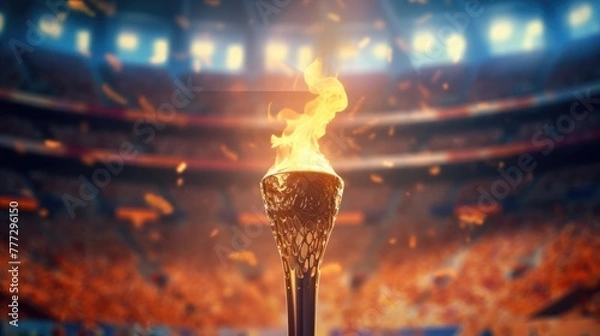 Obraz Olympic torch on a blurred background of the stadium Paris 2024, Olympics 2024