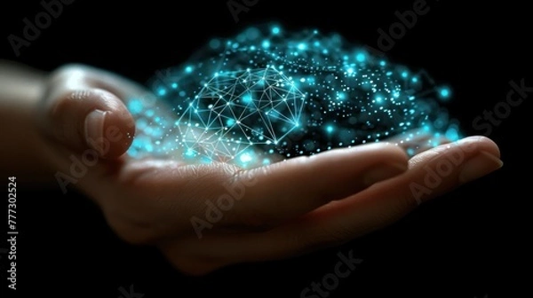Fototapeta A persons hands cradle a pulsating, luminous sphere