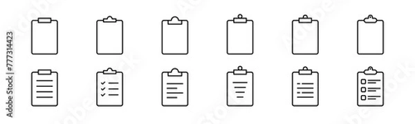 Fototapeta Clipboard icon set. Line clipboard checklist. Outline clipboard document