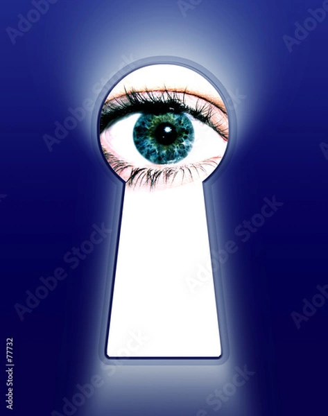 Fototapeta blue eye looking thru a keyhole