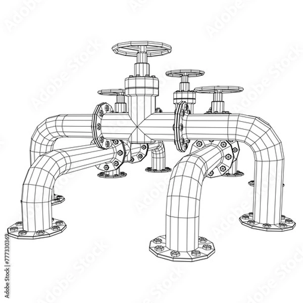 Obraz Architecture building. Modern house plan. Wireframe low poly mesh vector illustration.