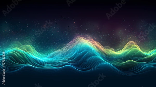 Fototapeta Digital abstract digital wave particles poster web page PPT background
