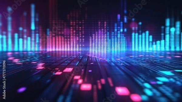 Fototapeta the conceptual illustration of a financial market scene with charts and investment symbols in a futuristic and sleek design
