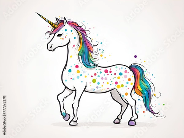Fototapeta Colorful Unicorn, various expressions, cute Unicorn painting renderings, colorful illustration picture book images