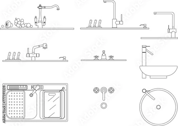 Fototapeta vector design sketch illustration of hand washing sink kitchen equipment