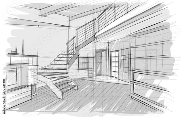 Fototapeta Architecture sketch of interior