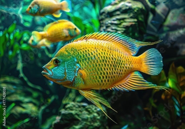 Obraz Fish swimming underwater, beautiful lively view, created with AI