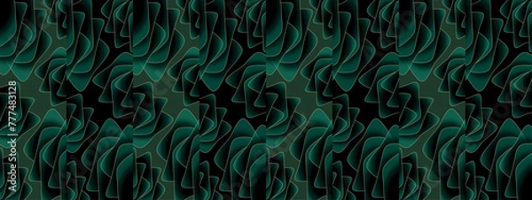 Fototapeta abstract magical technical futuristic background with waves and elements, dark natural atmosphere, modern futuristic design in black and dark green, dark wallpaper, seamless pattern in 3d with curves