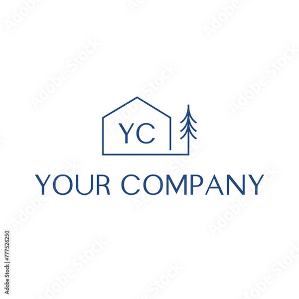 Fototapeta Minimal house home with tree minimal line logo