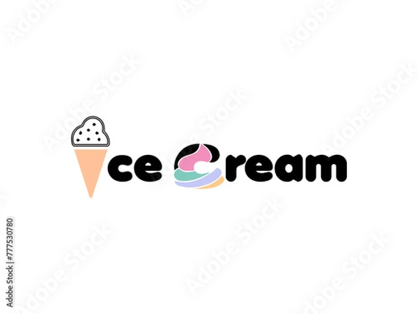 Fototapeta Ice cream logo design with illustration of ice cream cone,Set of sweet food labels,Melting ice cream logo modern sophisticated ice cream shop logo in simple style monoline,delicious ice cream logo