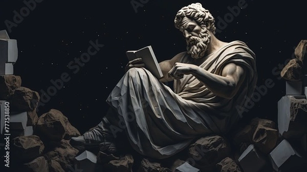 Fototapeta A stoic Greek bearded man bronze statue