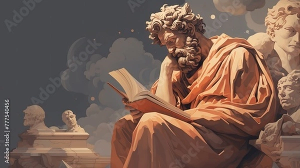 Fototapeta A stoic Greek bearded man bronze statue