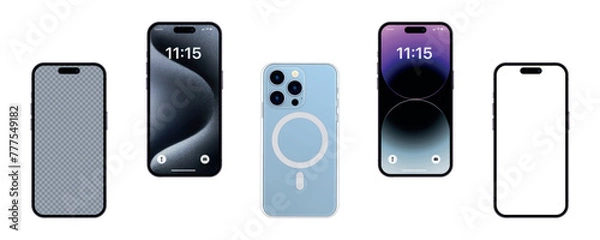 Obraz Mockup phone for visual ui app demonstration. Vector mobile set device concept. smartphone mockup with blank white screen in realistic, clay, flat vector, line style