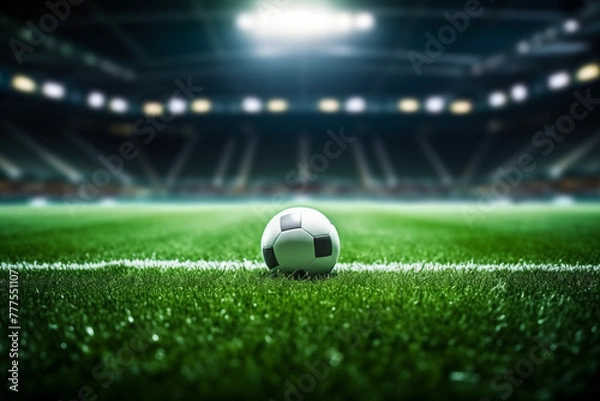 Obraz A soccer stadium with a green field and a sky background