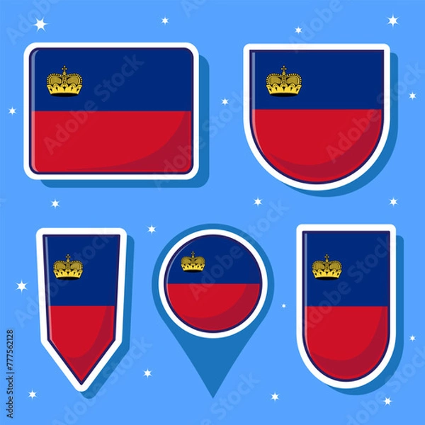Obraz Flat cartoon vector illustration of Liechtenstein national flag with many shapes inside