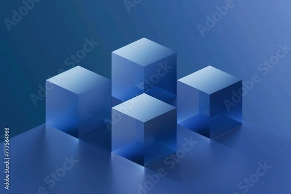 Obraz A technological-inspired design showcasing a spectrum of blue hues, from icy tones to deep sapphire, with geometric shapes like cubes and boxes creating a dynamic composition.