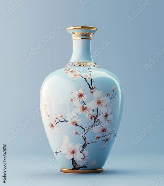 Fototapeta a blue and white vase with a flower design on the bottom