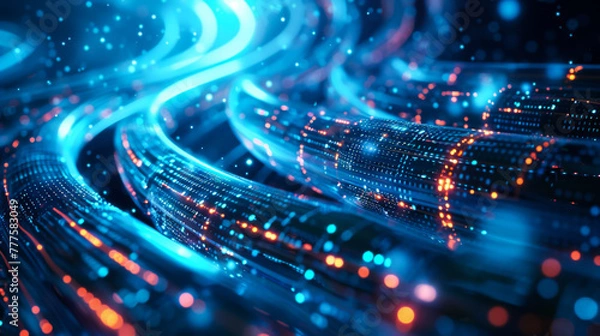Fototapeta Internet technology. Data channel cable. Cyber network of information flows. High speed internet