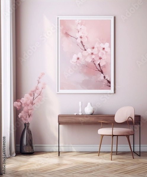 Obraz Pink cherry blossoms, delicate and serene.

