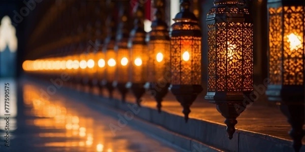 Obraz Illuminated lanterns, a row of warm light.
