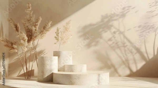 Obraz mockup beige pedestal for cosmetics