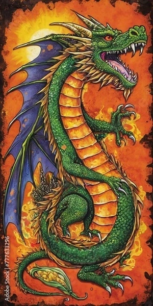 Obraz dragon snake wyvern drake wyvern worm, winged serpent. fruit vegetables, harvest sunshine