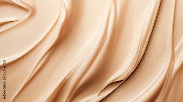 Fototapeta The texture of the liquid foundation is smooth and delicate, with beige background, creamy texture