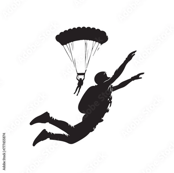 Obraz Skydiver silhouette parachuting vector illustration