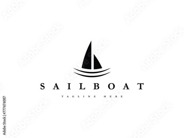 Fototapeta simple sailboat with ocean sea wave logo design