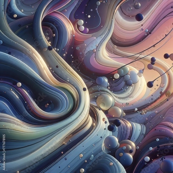 Fototapeta Dynamic Dance of Colorful Swirls and Spheres in a Harmonious Abstract Artistic Composition