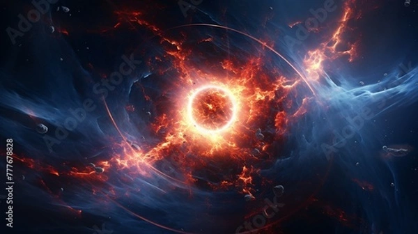 Fototapeta Abstract space wallpaper features an interstellar catastrophe. A awesome galaxy unfolds in the cosmic astronomy background.