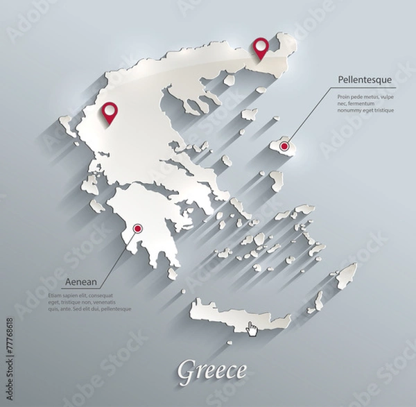 Obraz Greece map blue white card paper 3D vector infographics