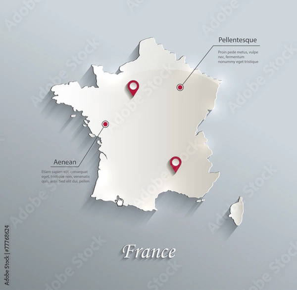 Obraz Francja mapa niebieski biały papier kartka wektor 3D