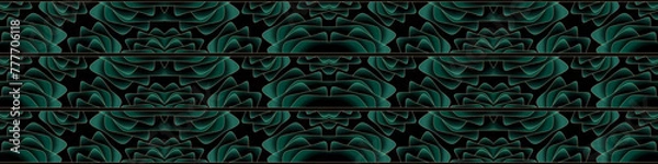 Obraz abstract magical technical futuristic background with waves and elements, dark natural atmosphere, modern futuristic design in black and dark green, dark wallpaper, seamless pattern in 3d with curves