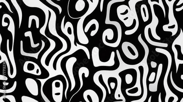 Obraz black and white geometric pattern, repetitive tile background, naive and ethnic art inspiration.