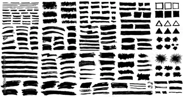 Fototapeta Brush strokes vector. Set of rectangle, square, triangular and burst text boxes