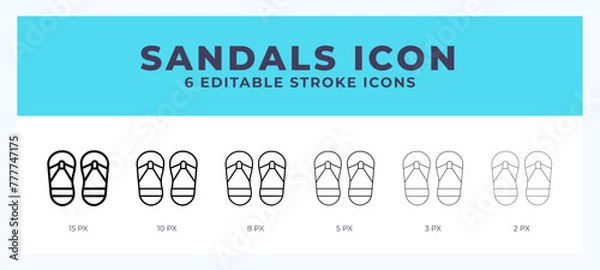 Fototapeta Sandals vector icon. With different stroke vector illustration.