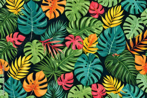 Fototapeta Vibrant tropical greenery with a burst of colorful leaves.