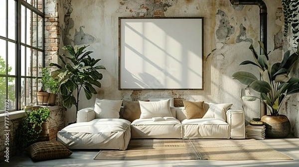 Fototapeta Mockup frame in Living room, Frame Mockup, Interior Mockup, Mockup Poster, Mockup, Mock, Summer Mockup, Room mockup, Digital File