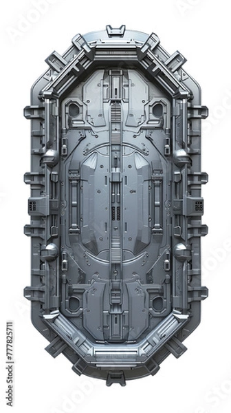 Fototapeta Futuristic spaceship metal door isolated on white background